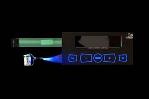 membrane switch with fibre optic backlighting on